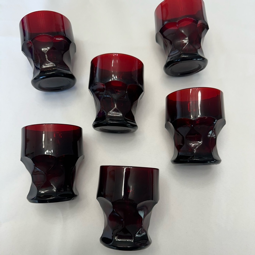 SET OF 6 Vintage Anchor Hocking Mini Georgian Glass Tumbler - Ruby
